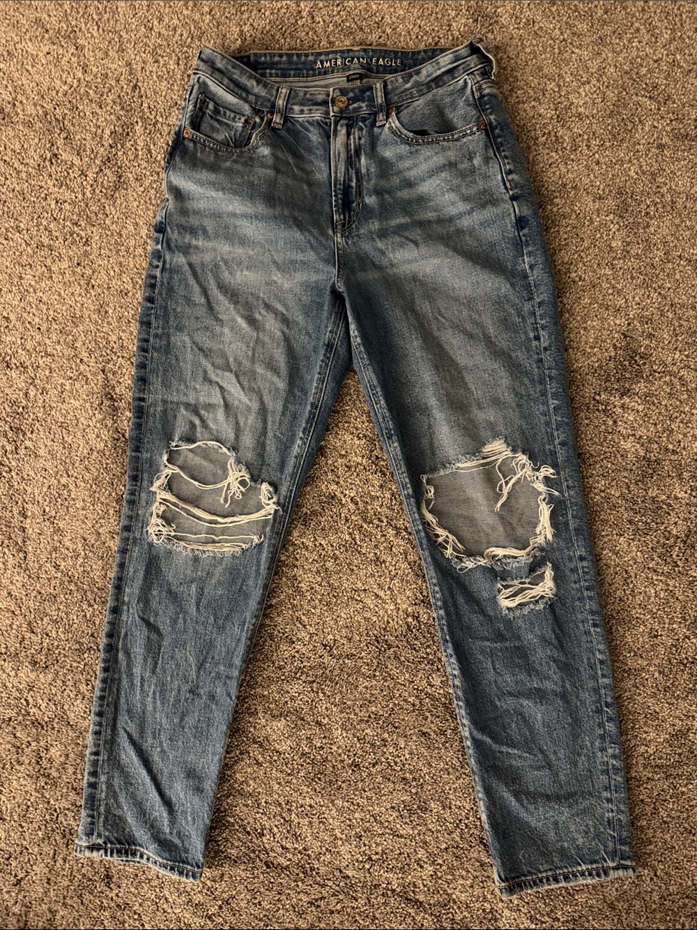 American Eagle Outfitters Boyfriend Jeans - Medium Blue Distressed Strigid Denim